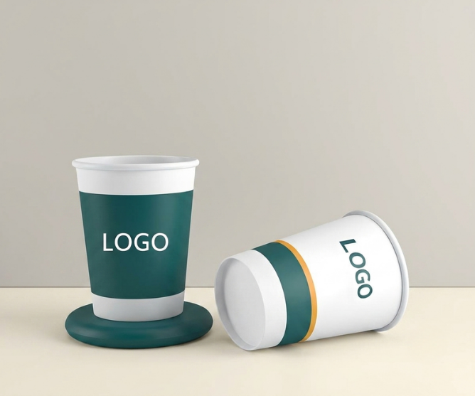 Custom printed coffee cup with logo